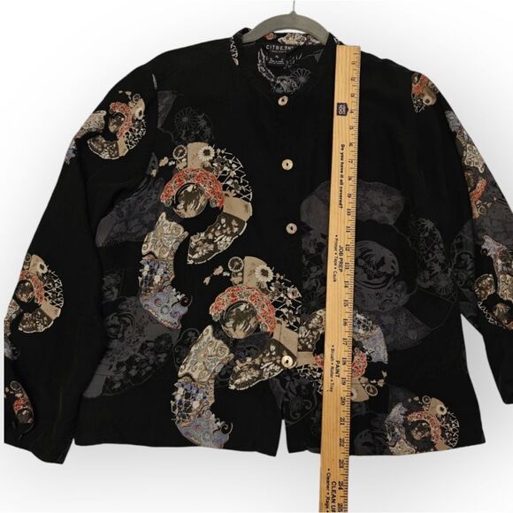 Citron Santa Monica 100% Silk Black Oriental Patterned Blouse Sz XL - Picture 4 of 10
